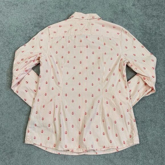 Tommy Hilfiger Women’s Medium Pink White Striped Button Down Shirt Top Anchor - Picture 2 of 5